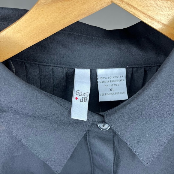 Sami & Jo Black Sheer Button-Up Swing Blouse Pleated Back Women’s Size XL - Picture 3 of 3